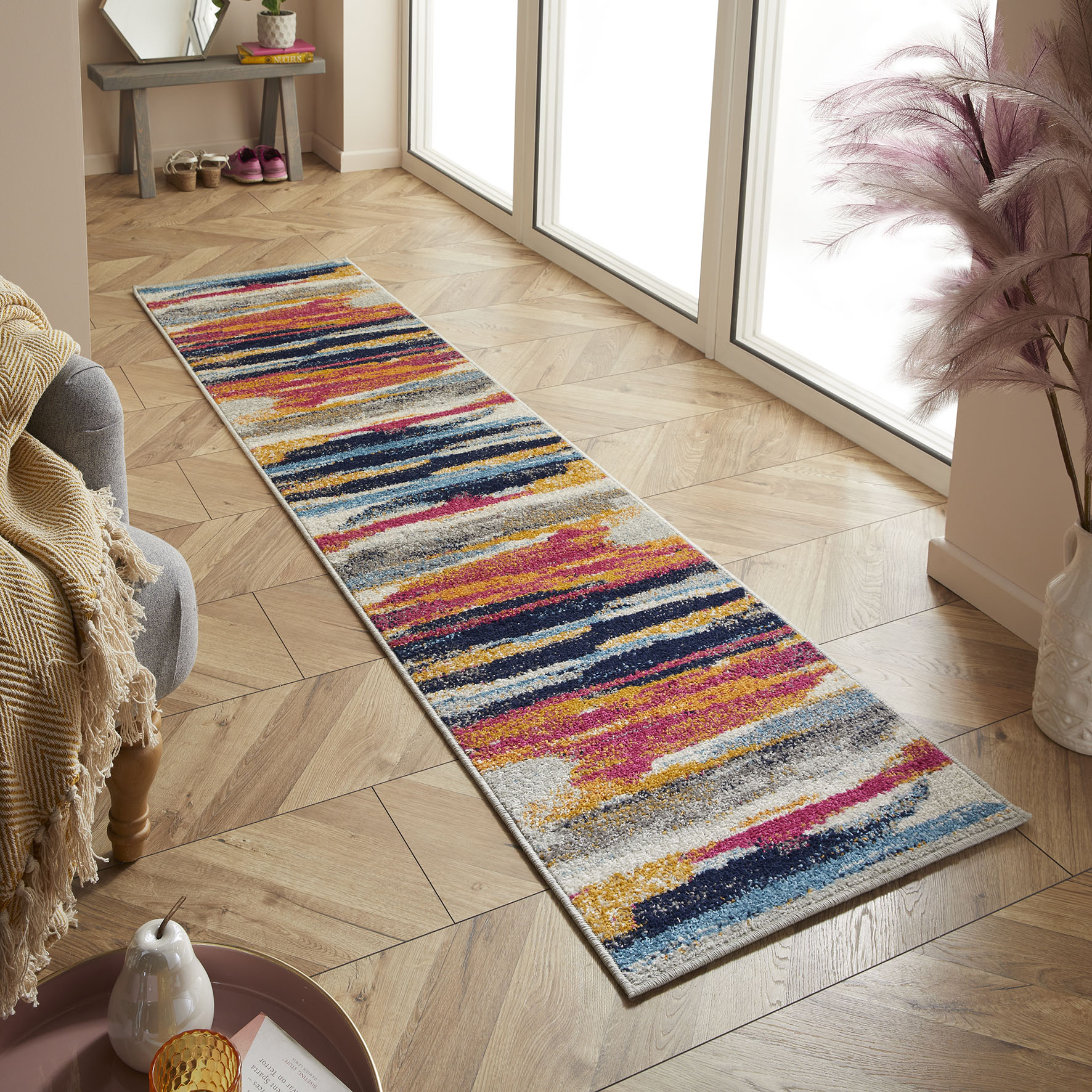 Gilbert 83 X Abstract Stripe Woven Runner Rugs In Multi